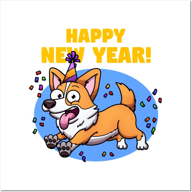 Cute Jumping New Year Corgi Dog Wall Art by TheMaskedTooner